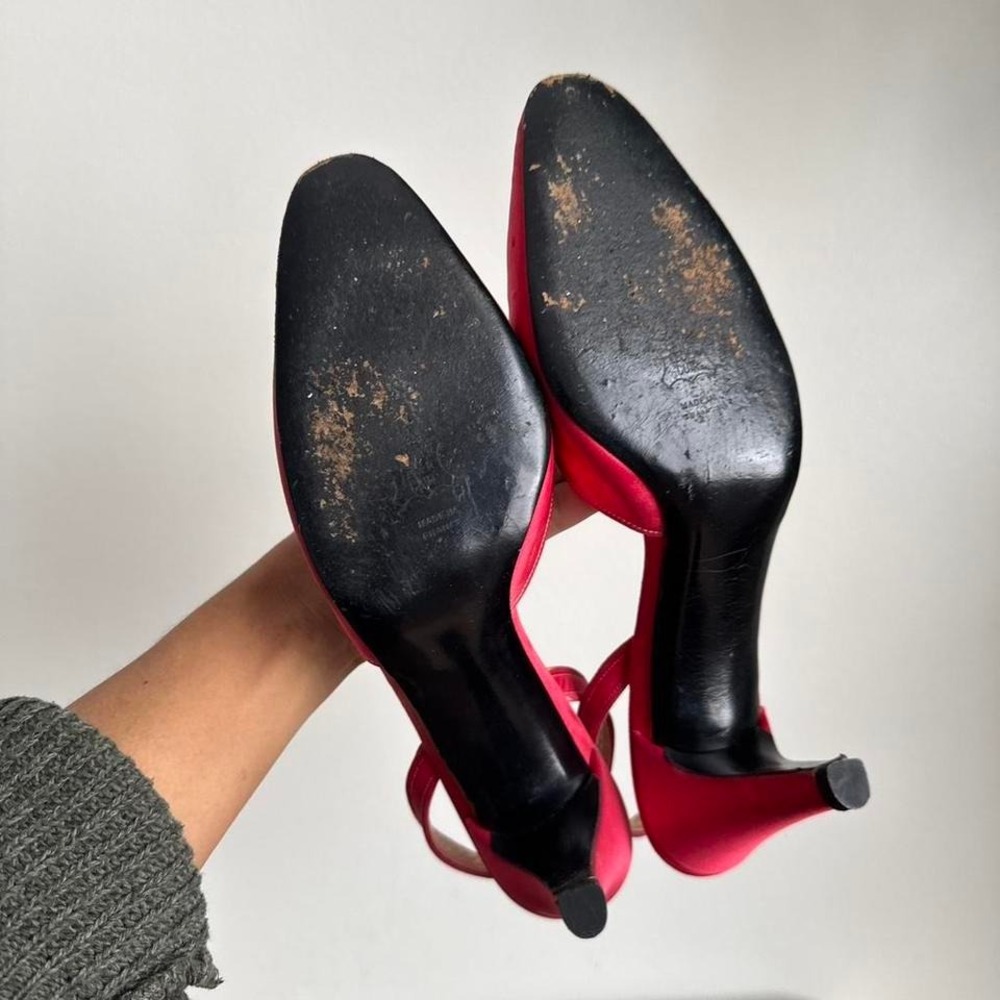 Vintage Red / pink satin slingback heel Charles Jourdan size 10 - Picture 4 of 8